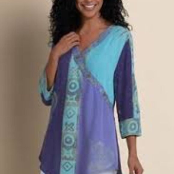 Soft Surroundings Wrapped Tunic Top V Neck 3/4 Sleeve Multicolored Rayon XS - Picture 1 of 6